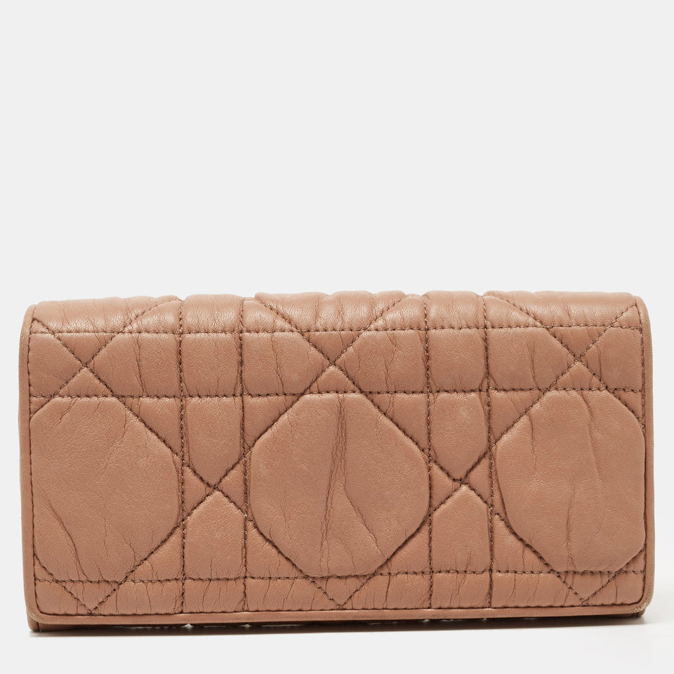 DIOR Beige Cannage Leather Lady  Continental Wallet