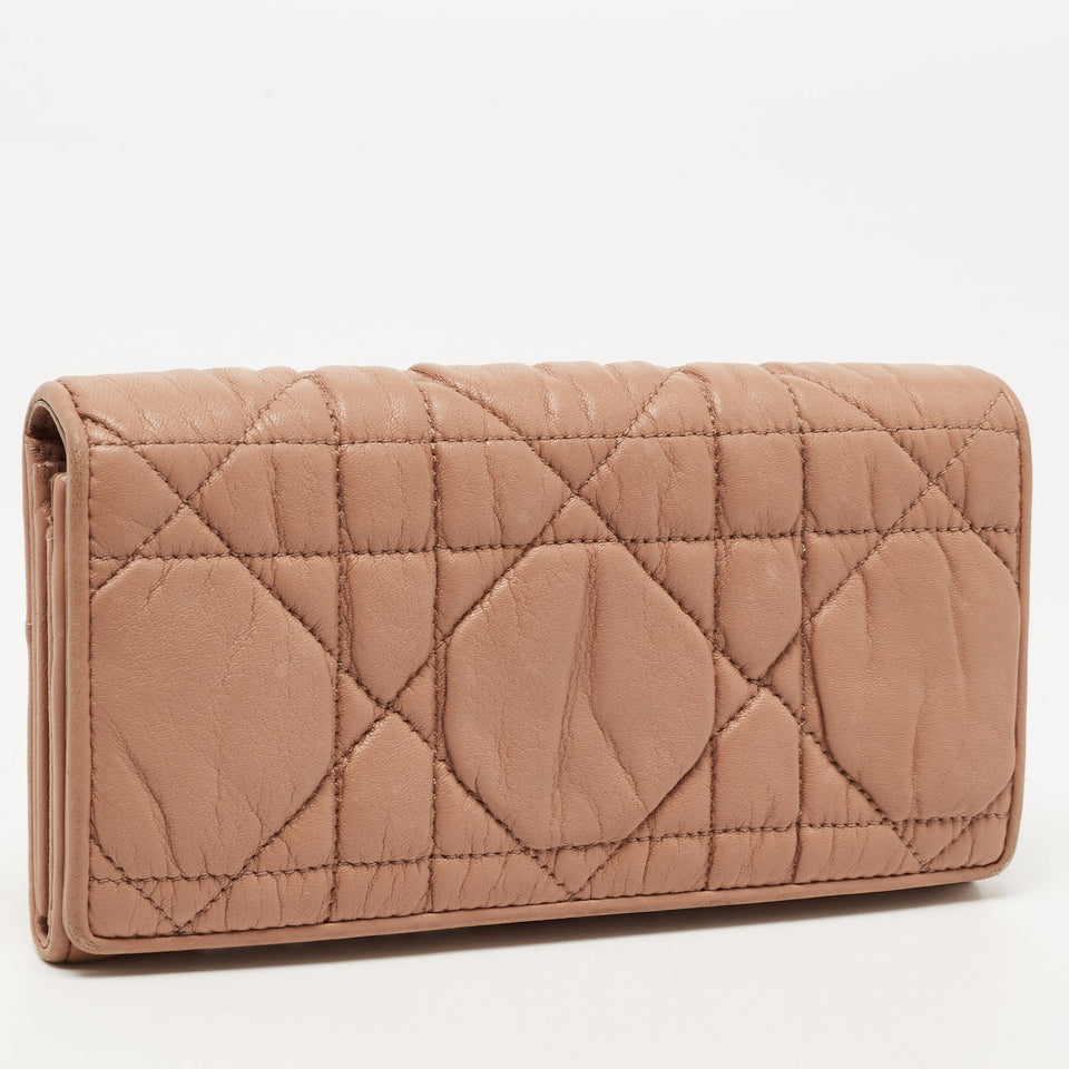 DIOR Beige Cannage Leather Lady  Continental Wallet