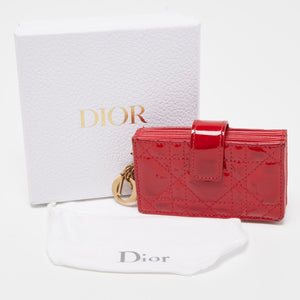 DIOR Red Cannage Patent Leather Lady  Gusset Card Case