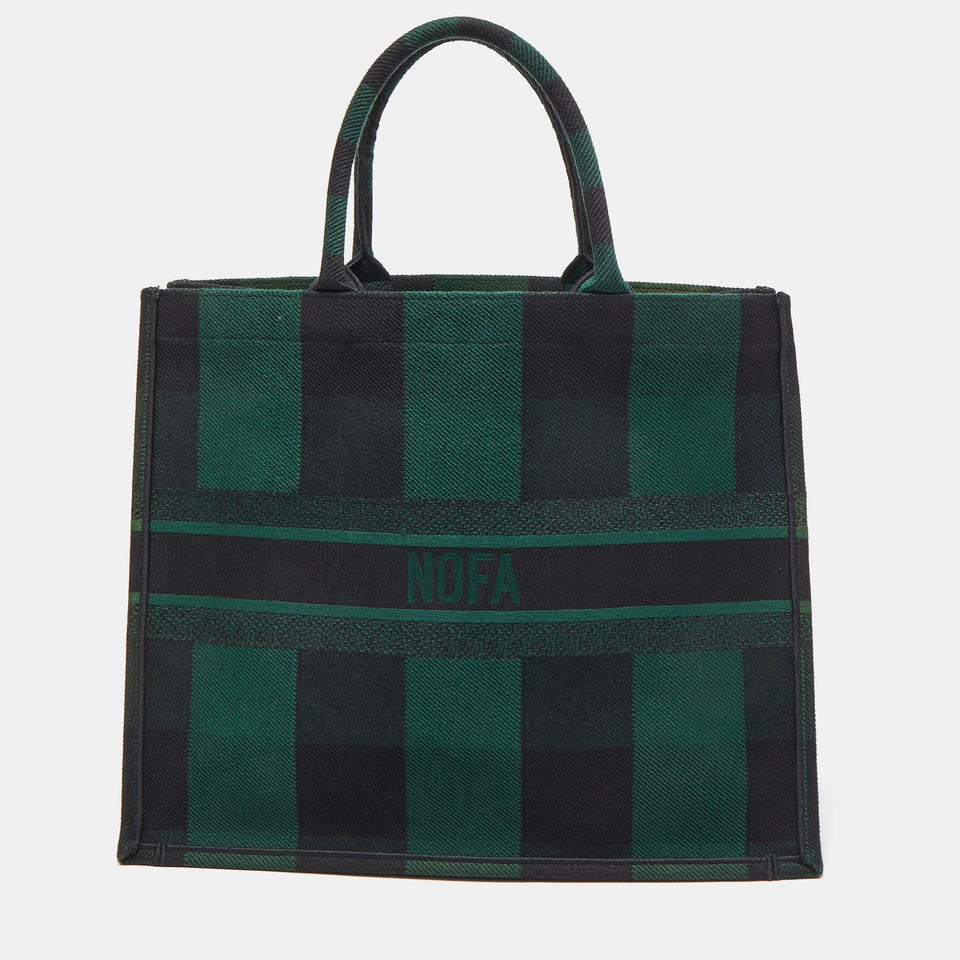 DIOR Black/Green Checkered Canvas Large Book Tote