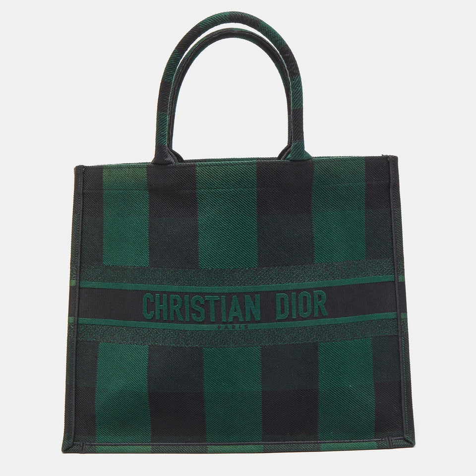 DIOR Black/Green Checkered Canvas Large Book Tote