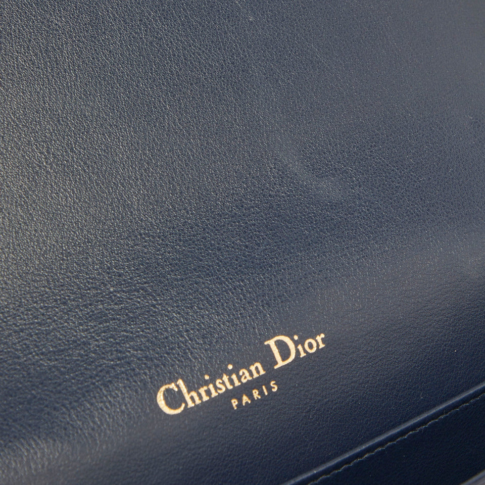 DIOR Navy Blue Cannage Patent Leather Lady  Chain Clutch