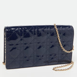 DIOR Navy Blue Cannage Patent Leather Lady  Chain Clutch