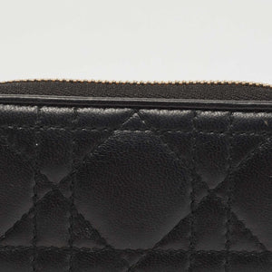 DIOR Black Cannage Leather Compact Zip Around Wallet