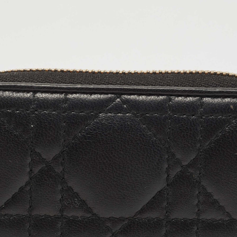 DIOR Black Cannage Leather Compact Zip Around Wallet