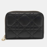 DIOR Black Cannage Leather Compact Zip Around Wallet