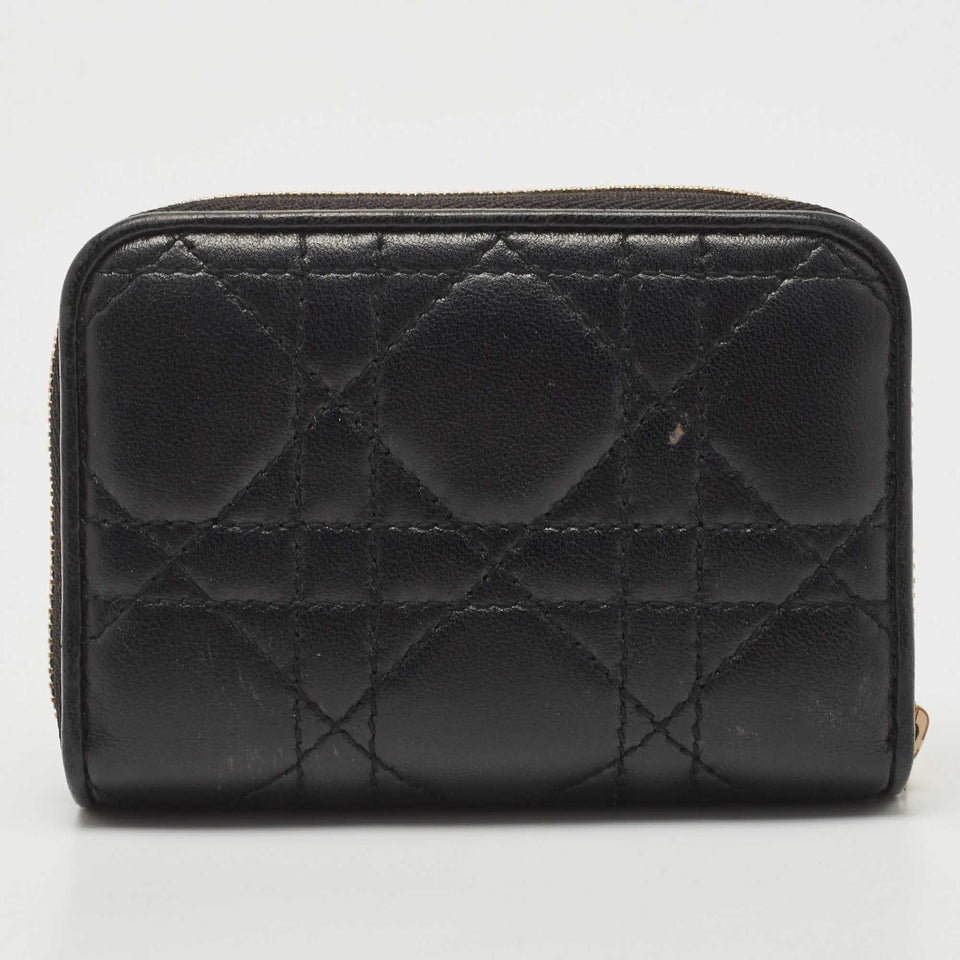 DIOR Black Cannage Leather Compact Zip Around Wallet