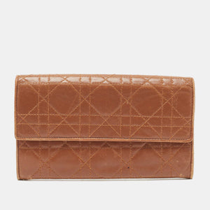 DIOR Brown Cannage Leather Double Flap Continental Wallet