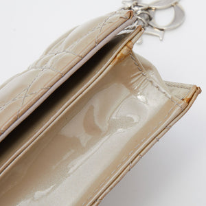 DIOR Grey Cannage Patent Leather Lady  Chain Clutch