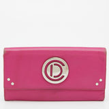 DIOR Pink Leather Round Logo Flap Continental Wallet