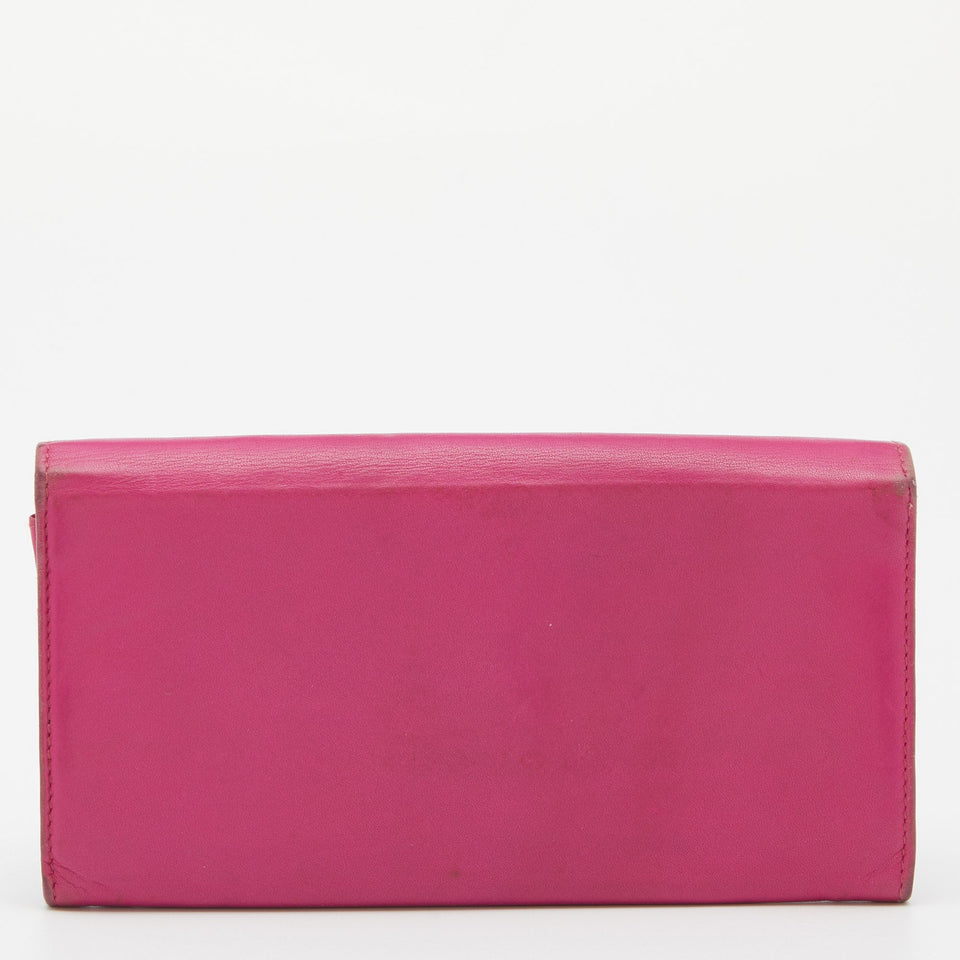 DIOR Pink Leather Round Logo Flap Continental Wallet