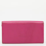 DIOR Pink Leather Round Logo Flap Continental Wallet