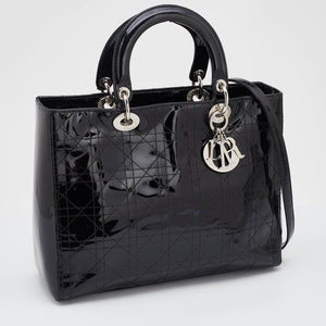 DIOR Black Cannage Patent Leather Large Lady  Tote