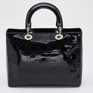 DIOR Black Cannage Patent Leather Large Lady  Tote