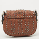 DIOR Brown Leather Studded D-Fence Chain Crossbody Bag