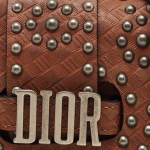 DIOR Brown Leather Studded D-Fence Chain Crossbody Bag