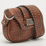 DIOR Brown Leather Studded D-Fence Chain Crossbody Bag