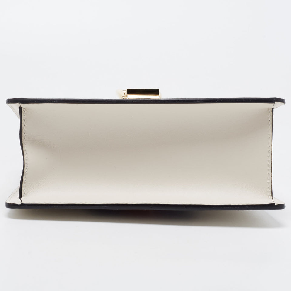 GUCCI Off White Leather Mini Web Sylvie Top Handle Bag