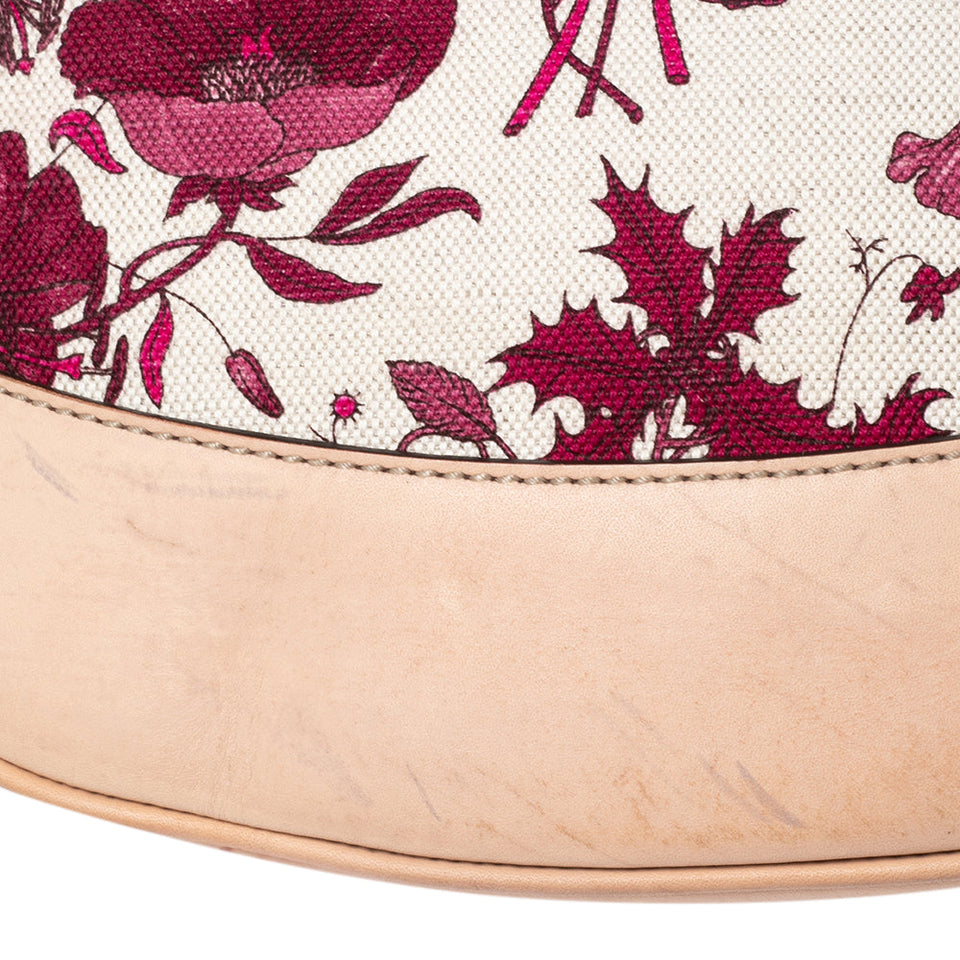 Gucci White/Pink Floral Canvas and Leather Peggy Bamboo Handle Hobo