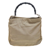 Gucci Khaki Nylon and Leather Bamboo Handle Hobo