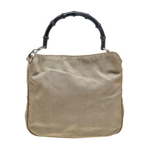 Gucci Khaki Nylon and Leather Bamboo Handle Hobo