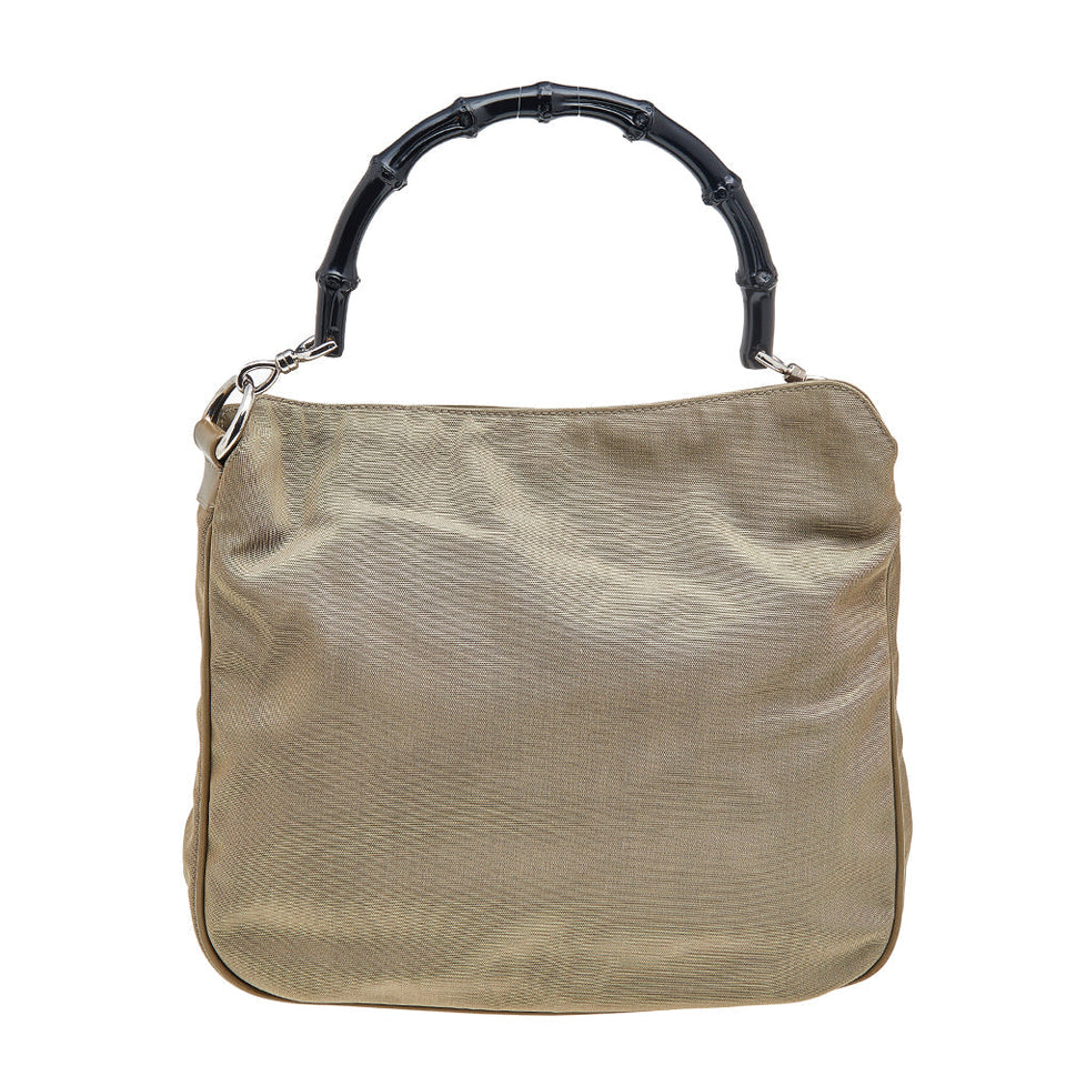 Gucci Khaki Nylon and Leather Bamboo Handle Hobo