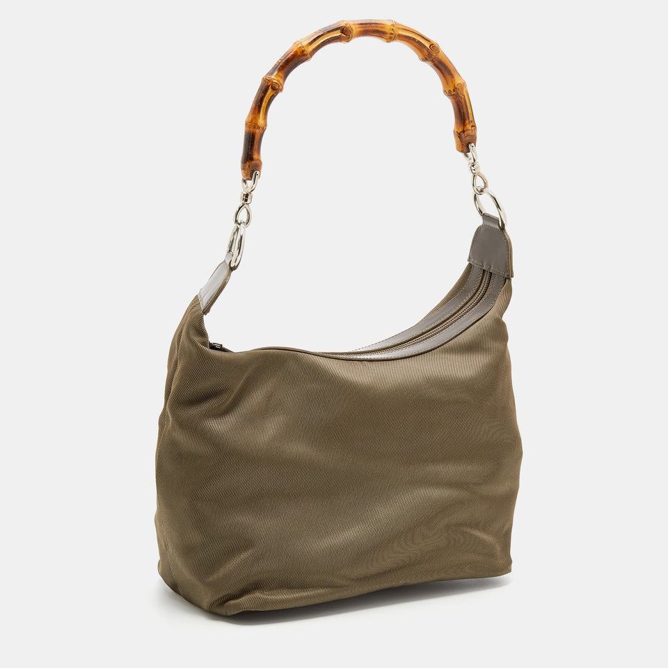 Gucci Olive Green Canvas And Patent Leather Peggy Bamboo Hobo