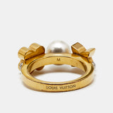 Louis Vuitton Gold Tone Faux Pearl Monogram Ring M