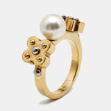 Louis Vuitton Gold Tone Faux Pearl Monogram Ring M