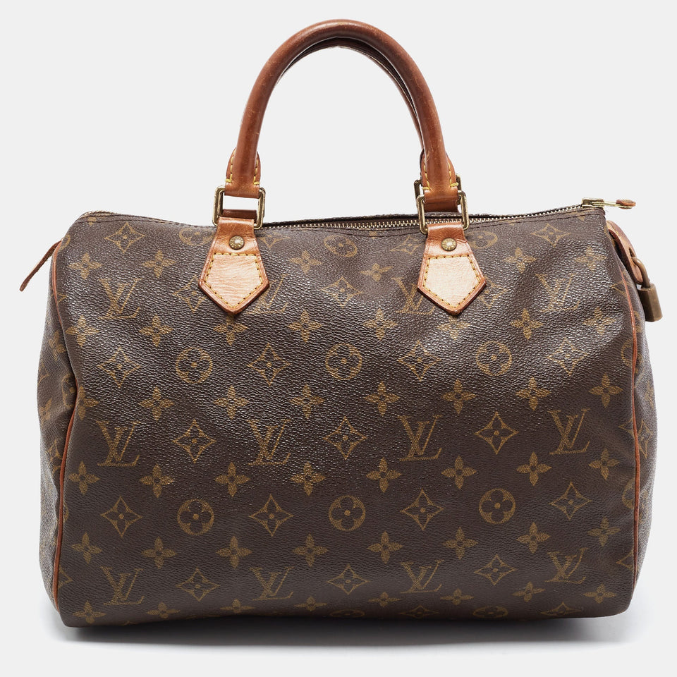 LOUIS VUITTON Brown Monogram Canvas Speedy 30 Top Handle Bag