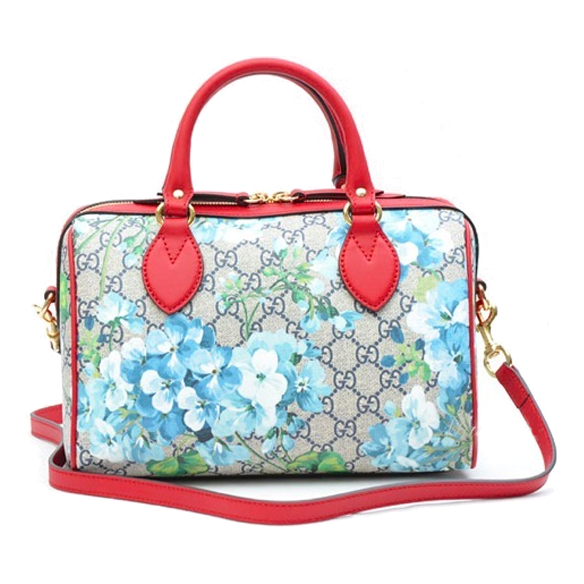 (WMNS) GUCCI Blooms Logo Printing Boston handbag Small Blue / Red Classic 546314-KU2IG-8492