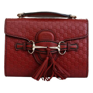 GUCCI Leather Old Flower Logo Embossing Horsebit Chain Single-Shoulder Bag Small Red 449636-BMJ1G-6420