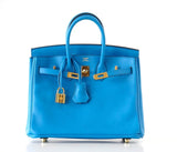 Hermes Birkin 25 Bag Blue Zanzibar Swift Gold Hardware New