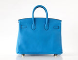 Hermes Birkin 25 Bag Blue Zanzibar Swift Gold Hardware New