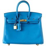 Hermes Birkin 25 Bag Blue Zanzibar Swift Gold Hardware New