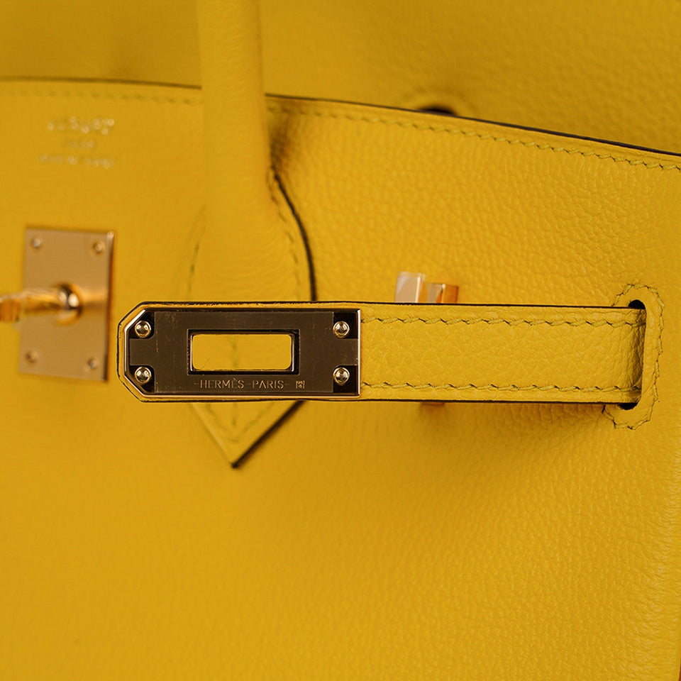 Hermes Birkin 25 Bag Jaune de Naples Novillo Leather Gold Hardware