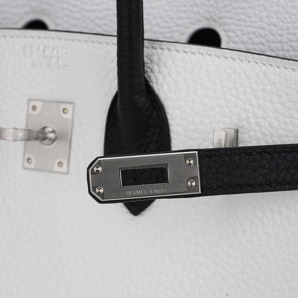 Hermes Birkin HSS 25 Bag White w/ Black Brushed Palladium Hardware