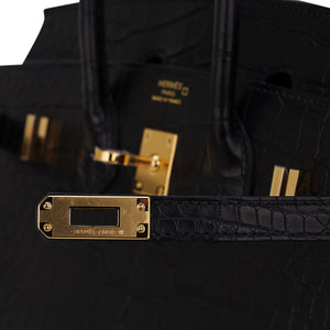 Hermes Birkin 25 Sellier Bag in Black Matte Alligator with Gold Hardware