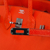 Hermes Birkin 25 Bag Orange Tangerine Lizard with Ruthenium Hardware