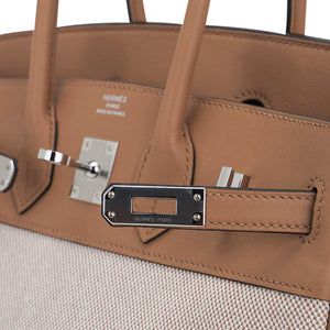 Hermes Limited Edition Birkin 25 Bag Ecru Toile H Chai Swift Leather with Palladium Hardware