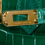 Hermes Birkin 25 Bag Emerald Crocodile Gold Hardware