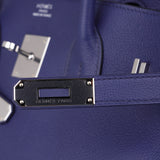 Hermes Limited Edition Birkin 35 Bag Blue Sapphire Taurillon Novillo Leather & Toile Sea Surf & Fun