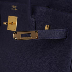 Hermes Birkin 35 Bag Blue Nuit Gold Hardware Togo Leather