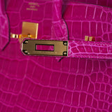 Hermes Birkin 35 Rose Scheherazade Porosus Crocodile Bag Gold Hardware