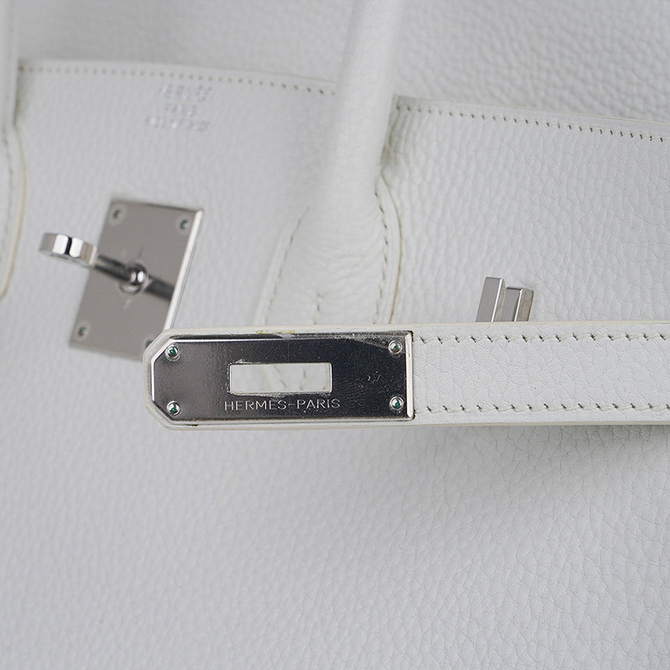 Hermes Birkin 35 Bag White Clemence Leather with Palladium Hardware