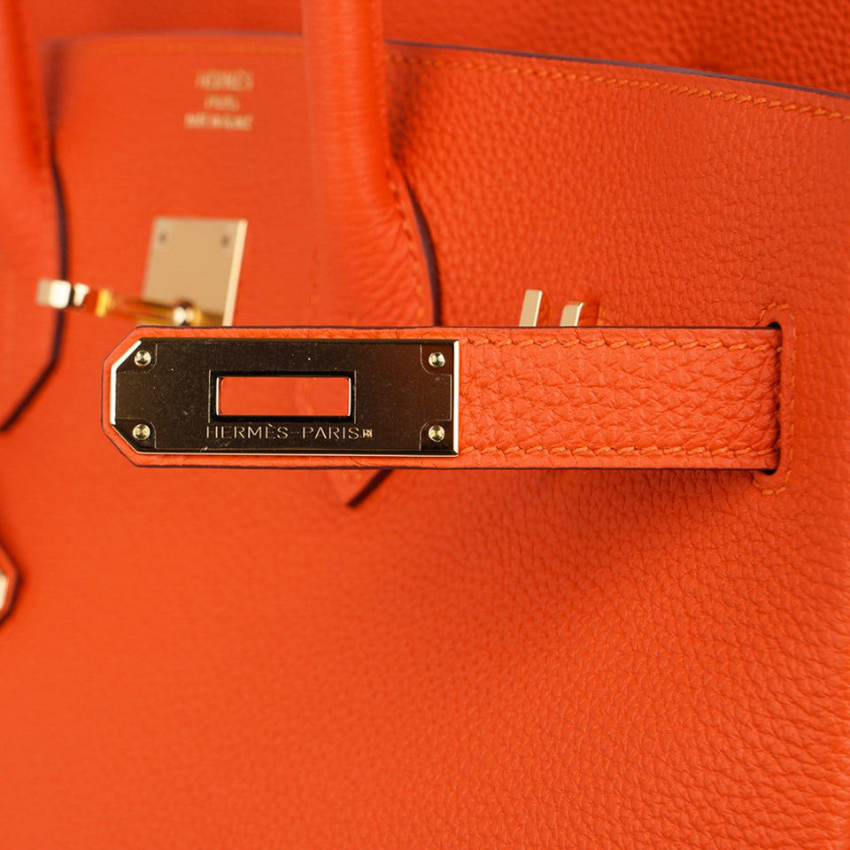 Hermes Birkin 35 Bag Feu Orange Togo Gold Hardware