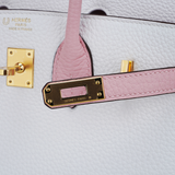 Hermes Special Order HSS Birkin 25 Bag Rose Sakura & White Clemence Leather Gold Hardware