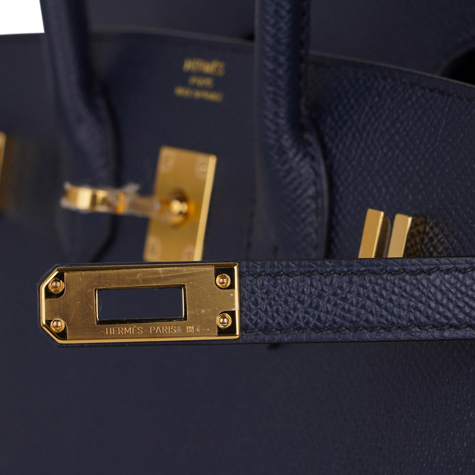 Hermes Birkin 25 Sellier Bag Bleu Indigo Gold Hardware Epsom Leather New w/Box