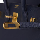 Hermes Birkin 25 Sellier Bag Bleu Indigo Gold Hardware Epsom Leather New w/Box