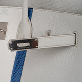 Hermes Limited Edition Club Birkin 35 Bag Gris Perle & Blanc Clemence Leather with Palladium Hardware